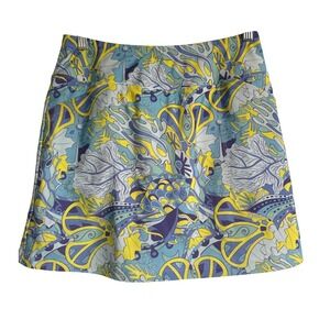 B Skinz Patterned Skort A Line‎ Tennis Golf Athletic Skirt Blue Yellow Sz Sm